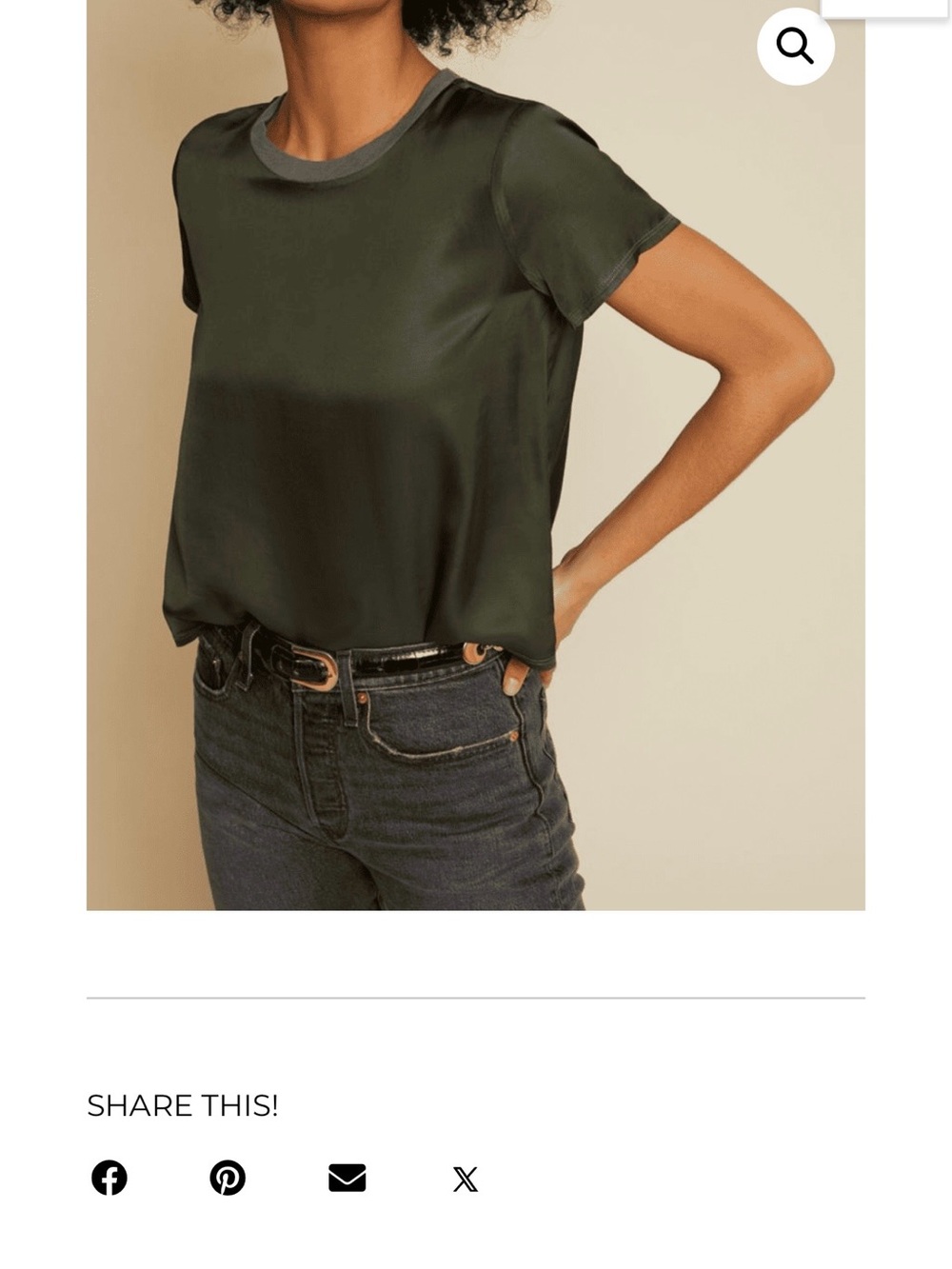 Nation brand from Anthropologie Satin Short-Sleeve Crewneck Top in Dark Green
